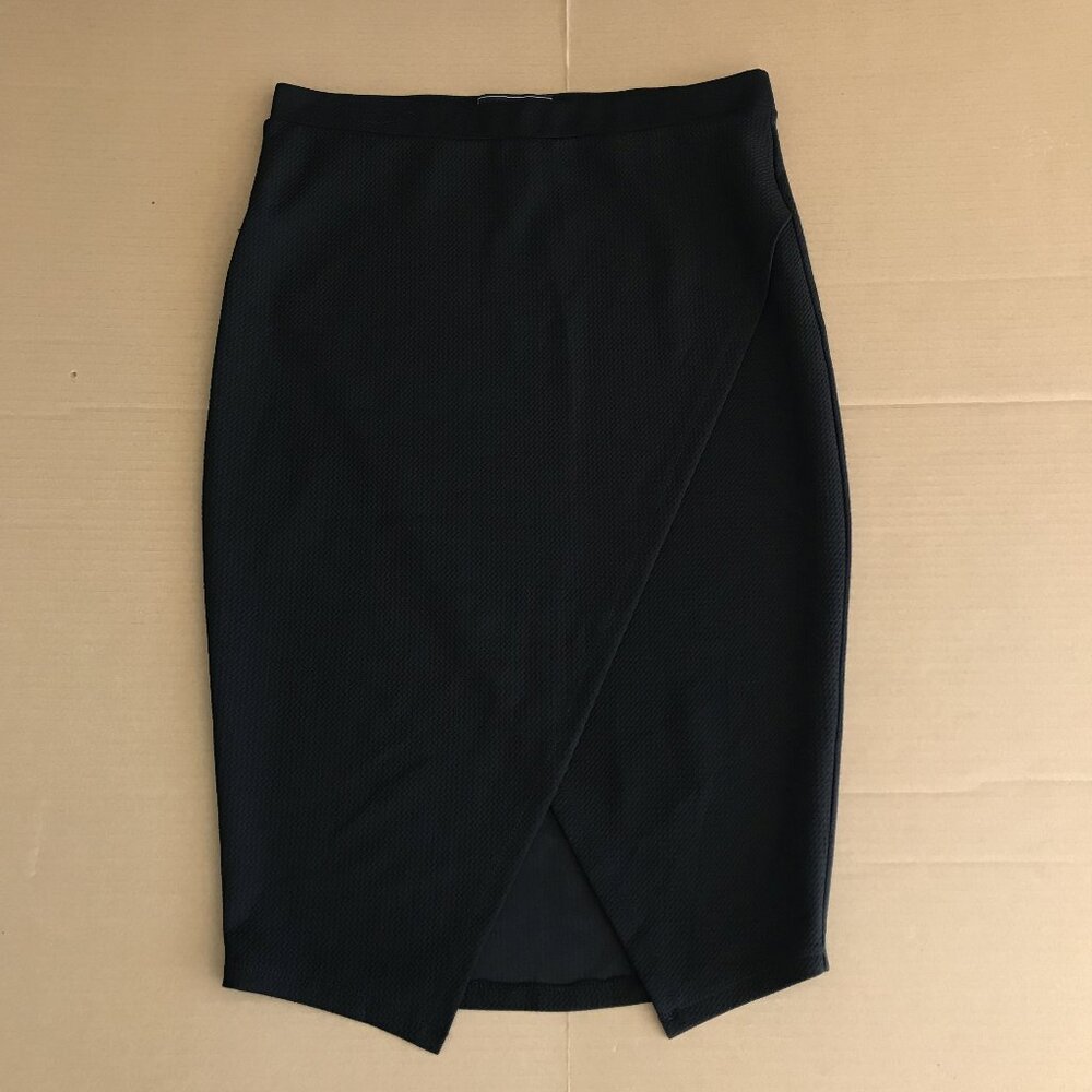One 5 One Black Asymmetrical Wrap Midi Skirt M
